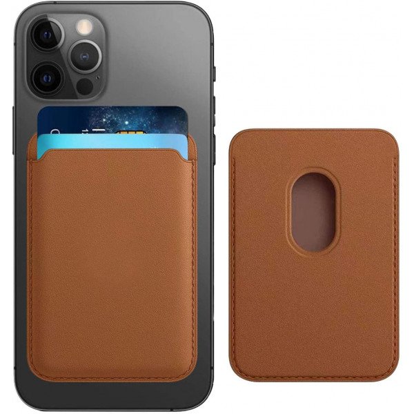Wholesale PU Leather Magnetic Card Wallet Pouch Holder for iPhone 12 / 12 Pro / 12 Mini /12 Pro Max (Brown)